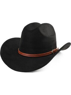 Men's Black Faux Suede Wide Brim Western Cowgirl Cowboy Hat